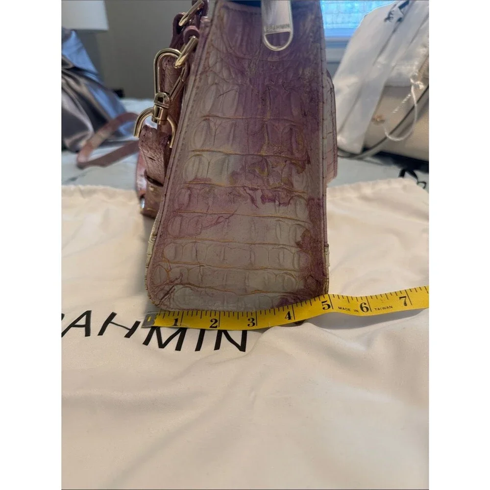 Brahmin Pink and Gold Croc-Embossed Satchel with Tassel